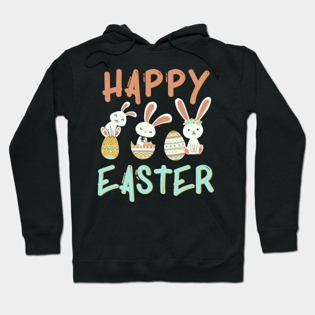 Cute funny bunny Happy Easter Eggs Bunnies Hoodie by BoogieCreates